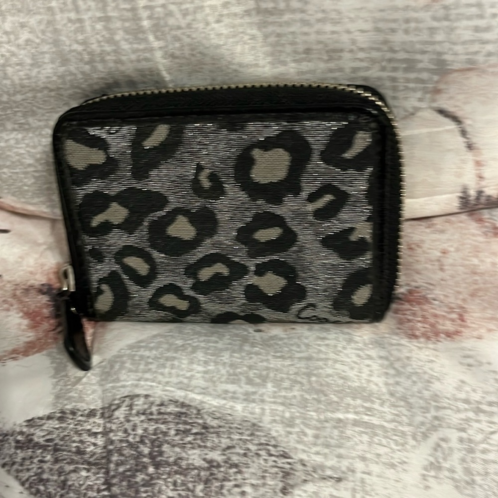 Coach ocelot animal print metallic zip around wallet